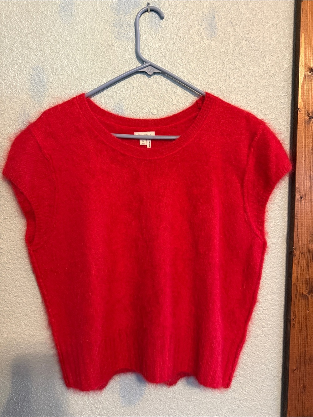Red Short-Sleeve Cashmere Cropped Sweater Top -Pilcro XL Anthropologie